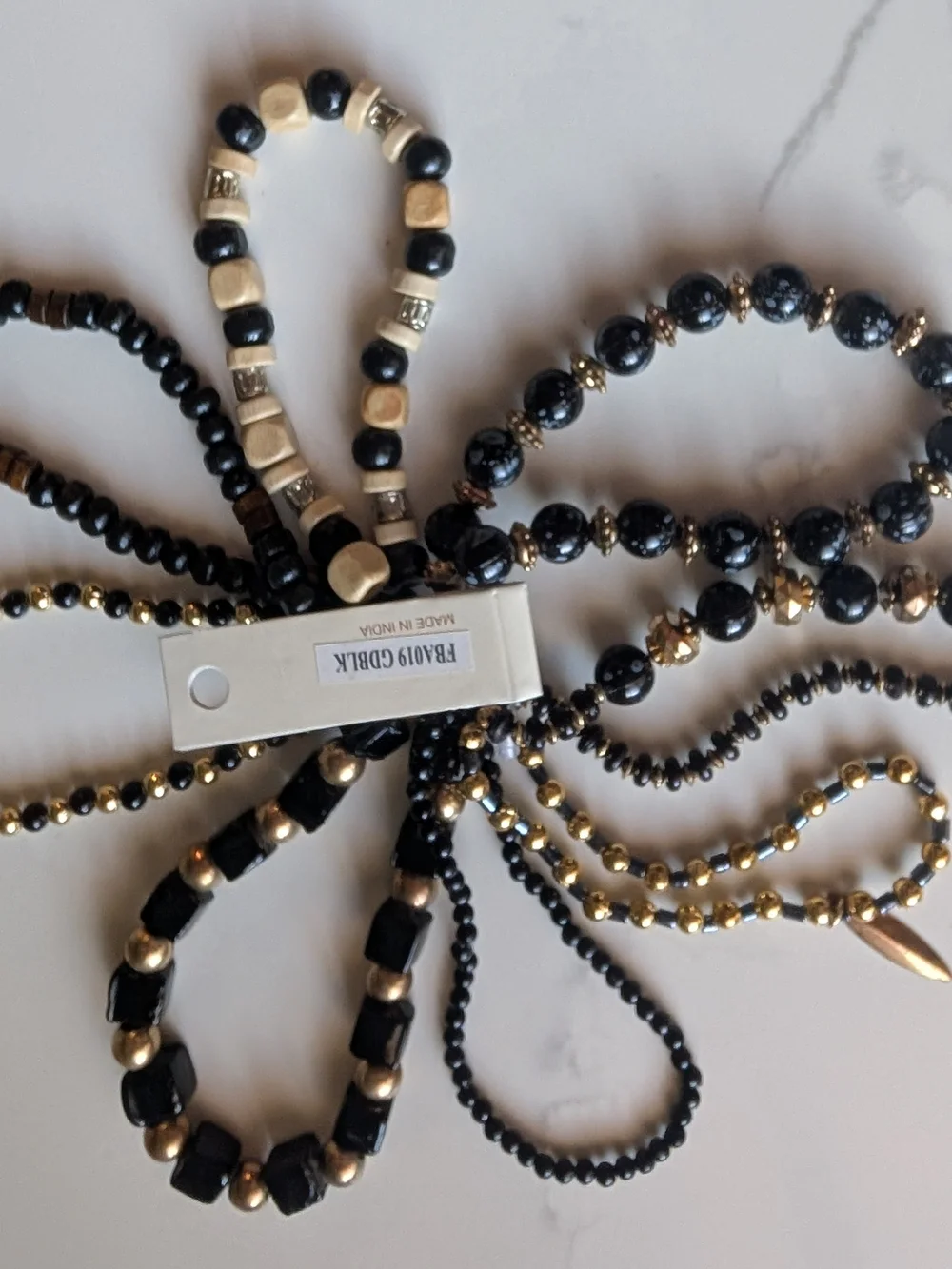 Avec Black and Gold Beaded Bracelet Stack
